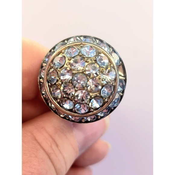 Vintage Rhinestone Statement Earrings Blue - Picture 4 of 8